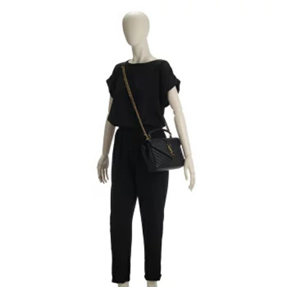 Saint Laurent Paris College Chevron Quilted Shoulder Bag Handbag Chain Strap - Picture 7 of 8
